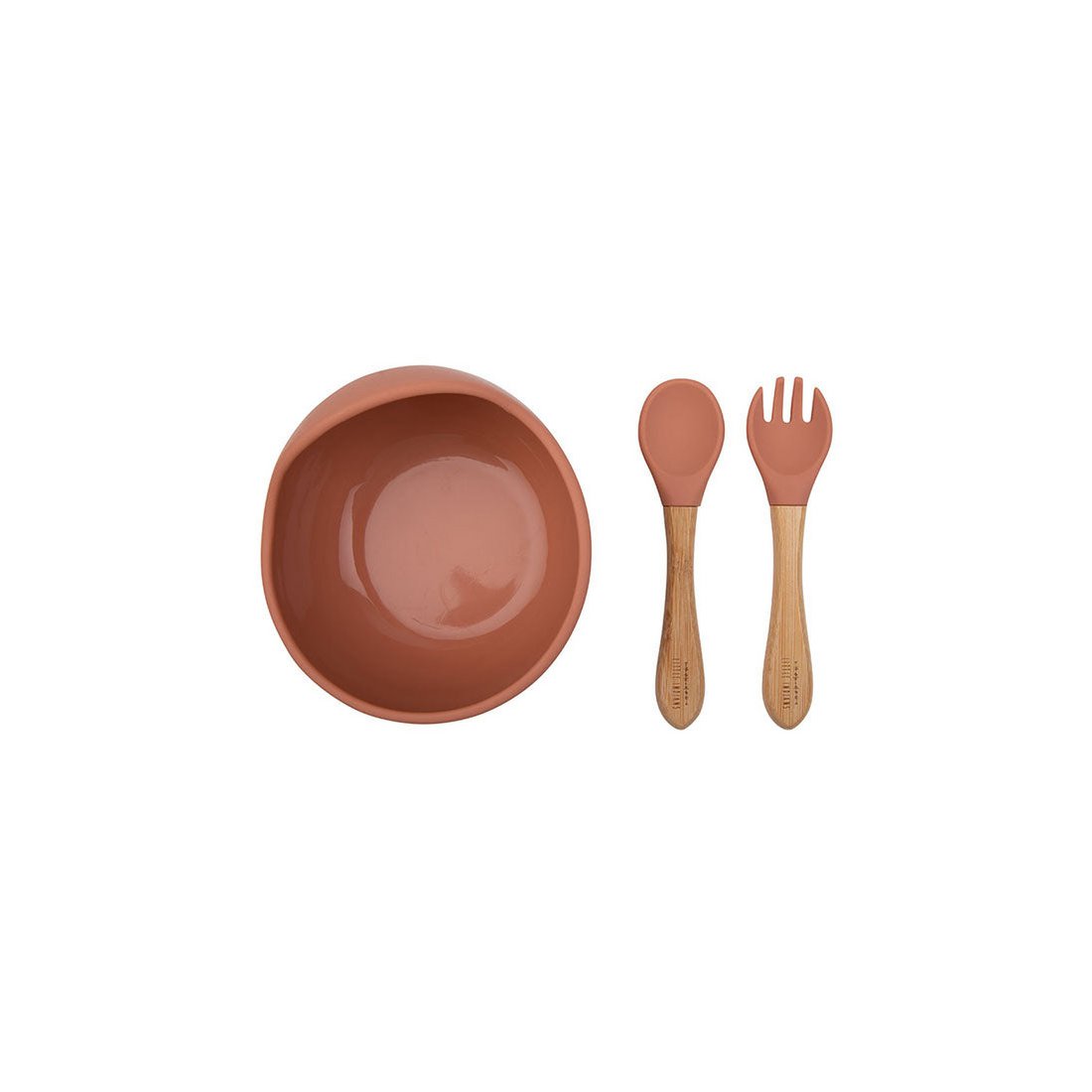 Silicone Bowl + Spoon/Fork - Amber Brown