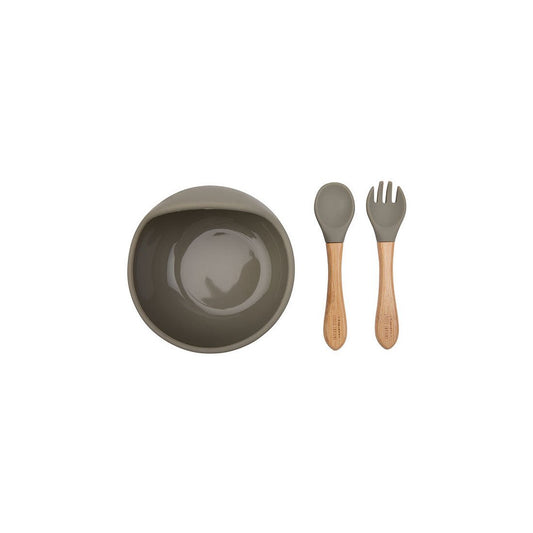 Silicone Bowl + Spoon/Fork - Soft Green