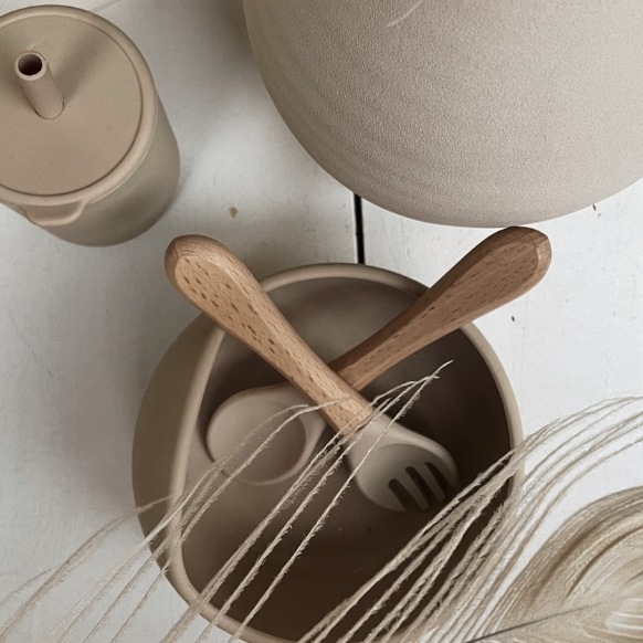 Silicone Bowl + Spoon/Fork - Sand