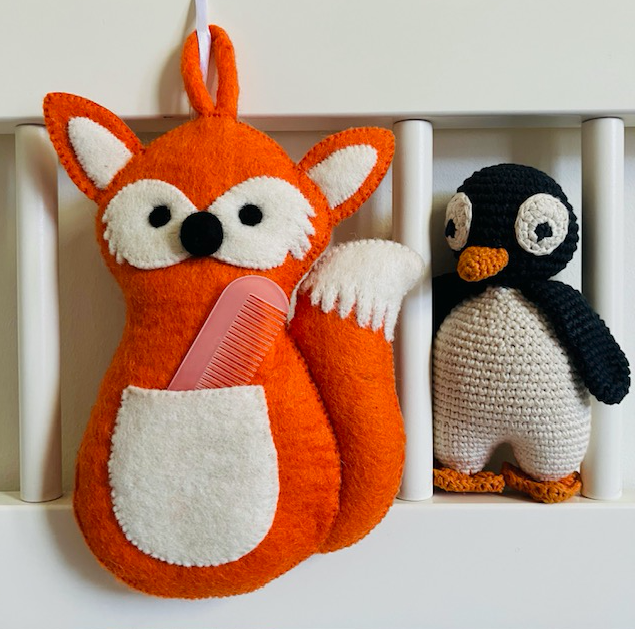 Fox wall hanger orange - flat cushion - playpen bag pendant - felt - handmade in Nepal