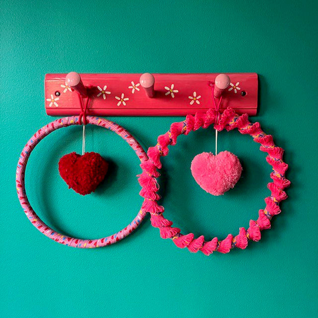 wall hanger with heart in Ibiza style pink - ring 20ø cm - handmade in Nepal