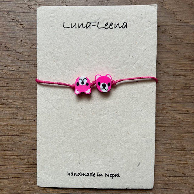 kids bracelet bear pink- handmade in Nepal