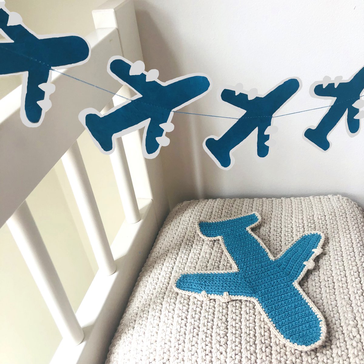 Luna-Leena airplane flat cuddle cloth with sound - organic cotton hand crochet in Nepal