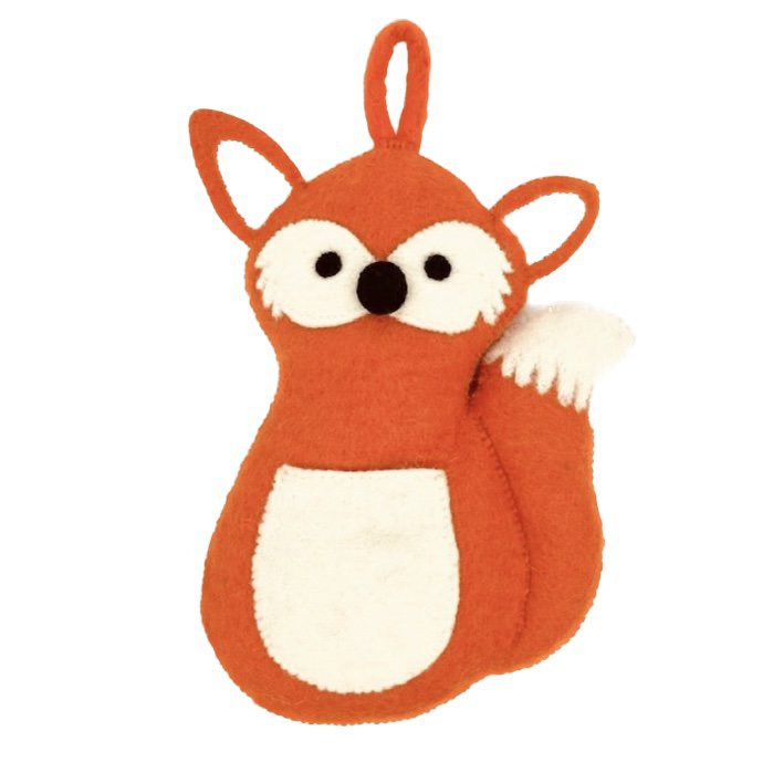 Fox wall hanger orange - flat cushion - playpen bag pendant - felt - handmade in Nepal