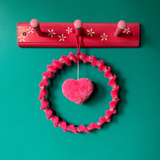 wall hanger with heart in Ibiza style pink - ring 20ø cm - handmade in Nepal